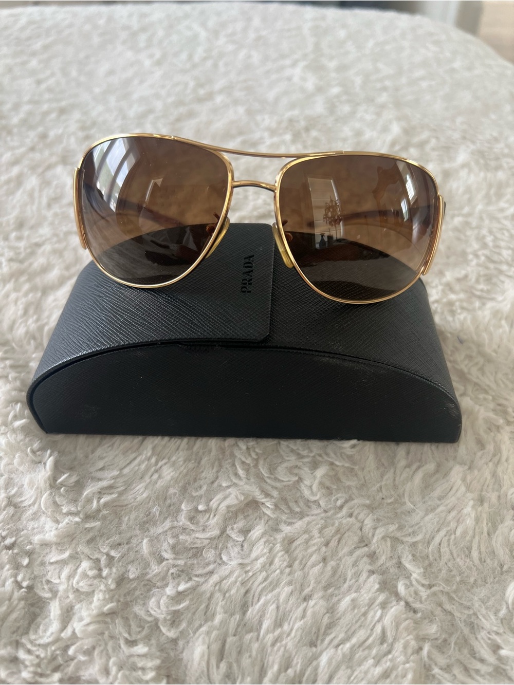 Prada Gold Frame Brown Gradient Aviator Sunglasses